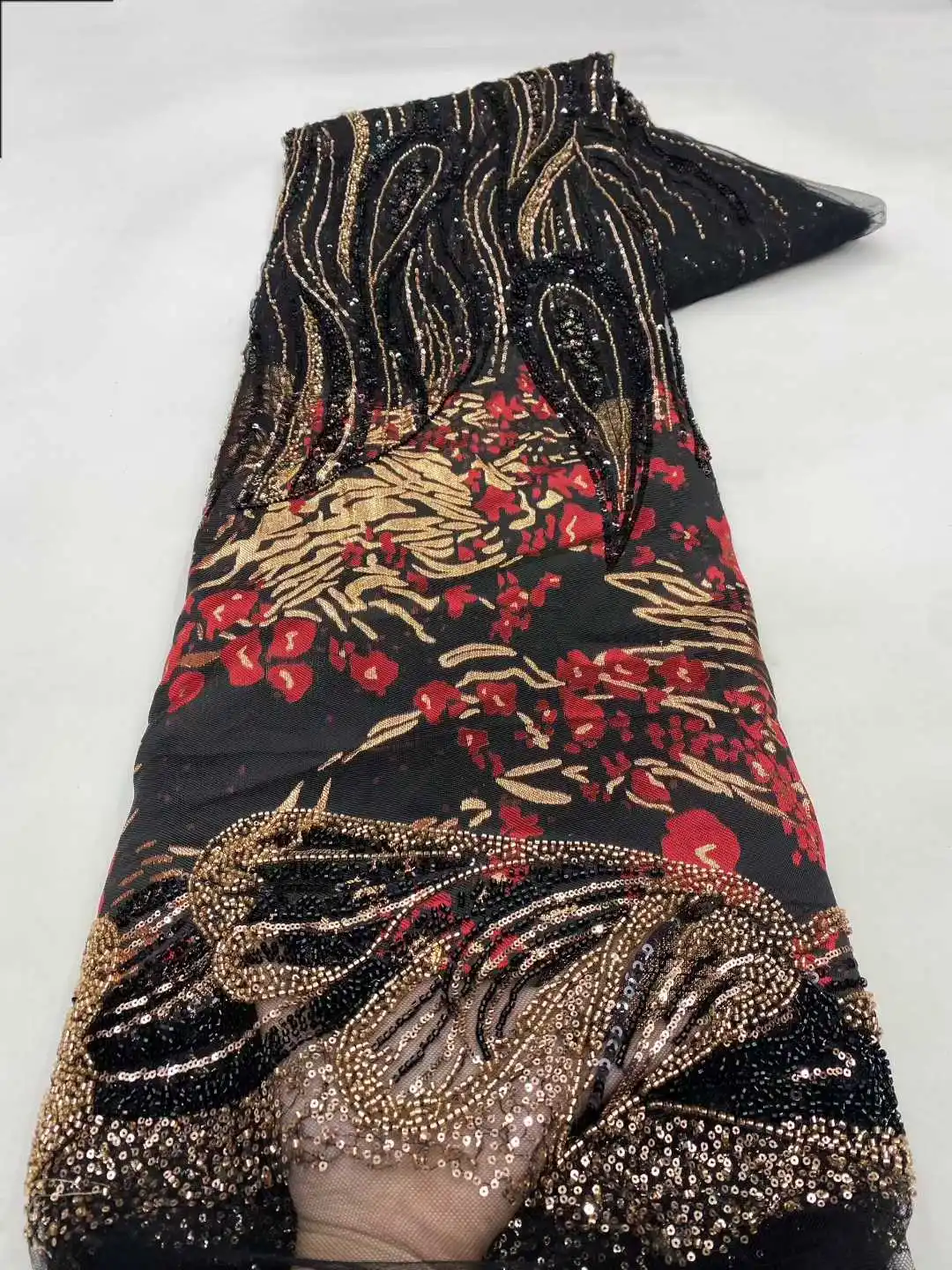 

Beads African Lace Fabric 2025 New Lace Embroidery Sequins Mesh Tulle Lace Fabric For Sewing Women Wedding Party Dresses