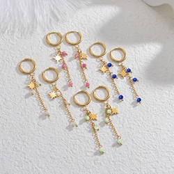 Bohemia 4 Colors Tassel Beads Earrings Vintage Stainless Steel Stars Women Drop Earrings Jewelry