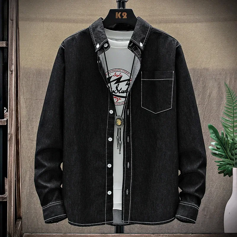 Fashion Large Cotton Denim Long Sleeved Men\'s Casual Large Loose Work Coat Fashion Shirt Formal Cotton Fashion Slim Men Shirt