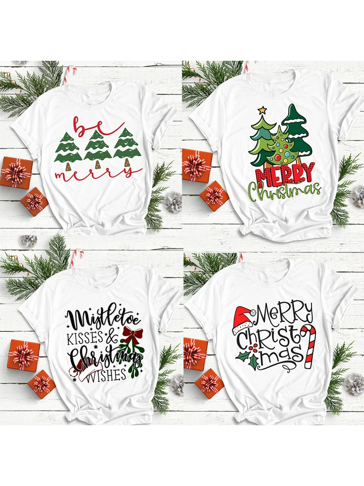 

Merry Christmas Tree Graphic Tees Women Harajuku Festival Wish T-shirt Short Sleeve Tees Casual Tops Aesthetic Camisetas Mujer