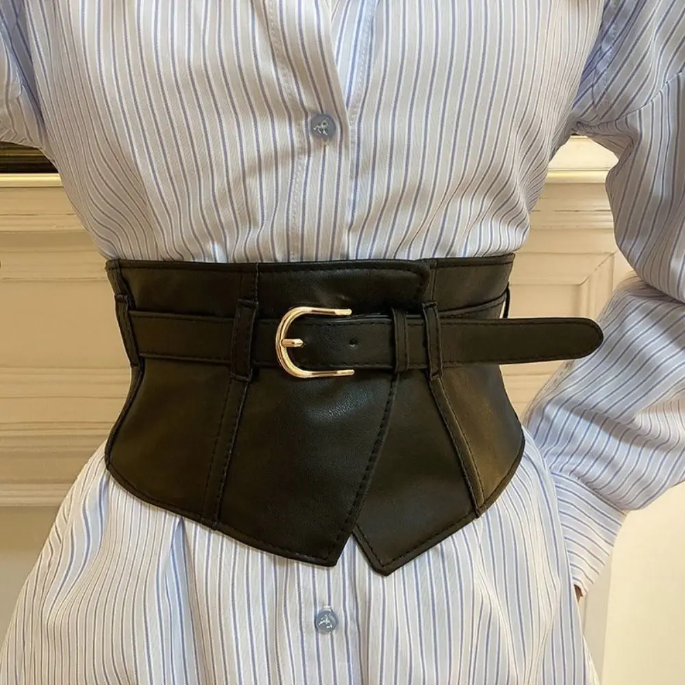 Fascia elastica regolabile punk Cintura larga in pelle PU nera Cintura dimagrante Corsetto in vita da donna