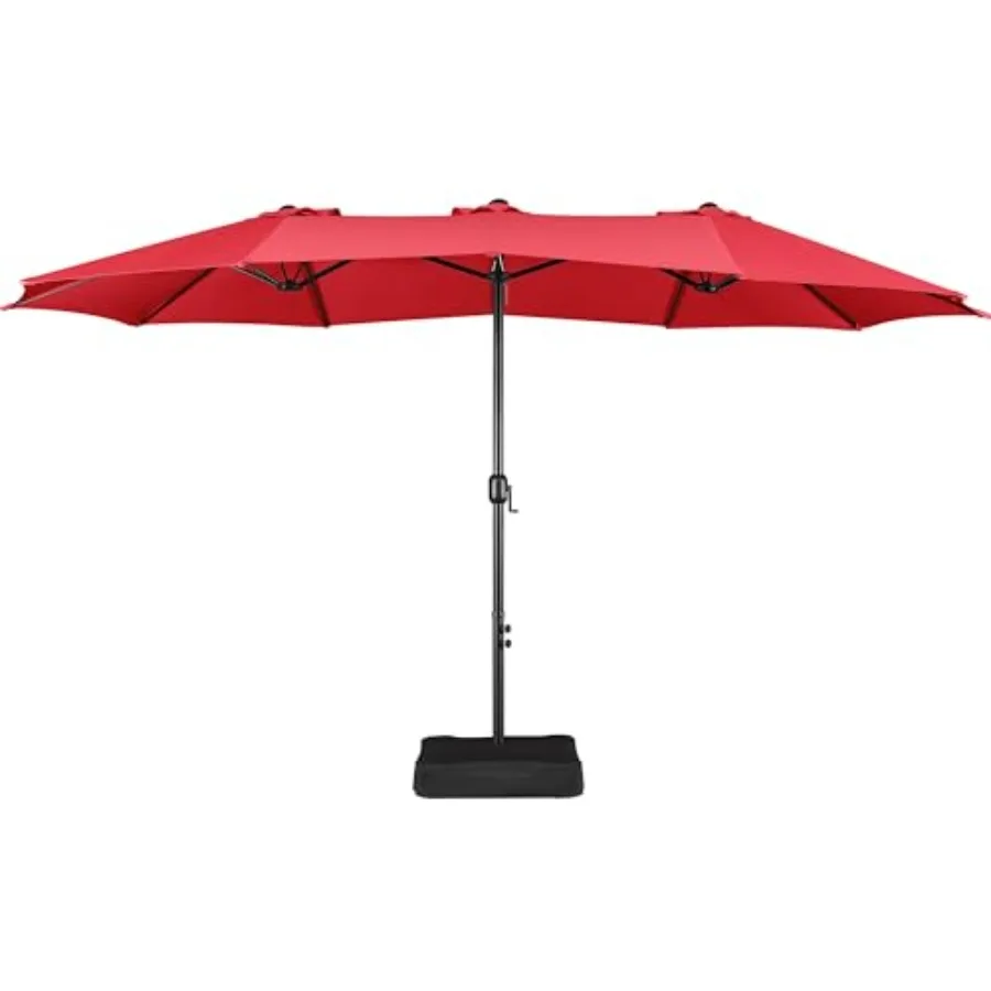 Patio umbrella for outdoor use, polyester fabric, beige, 15 feet double-sided with crank, 12 ribs and vented design