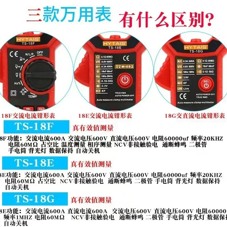 Meteran penjepit TS18, ammeter digital sepenuhnya otomatis, multimeter penjepit presisi tinggi