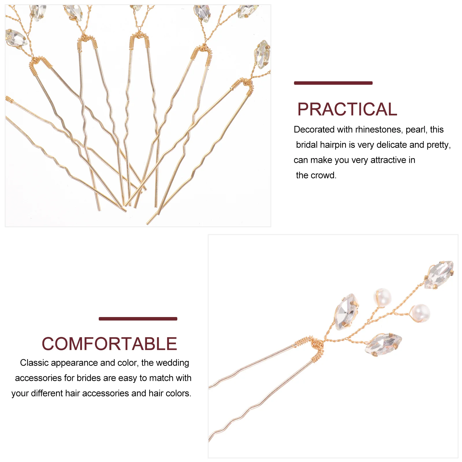 6 шт., свадебные заколки для волос со стразами