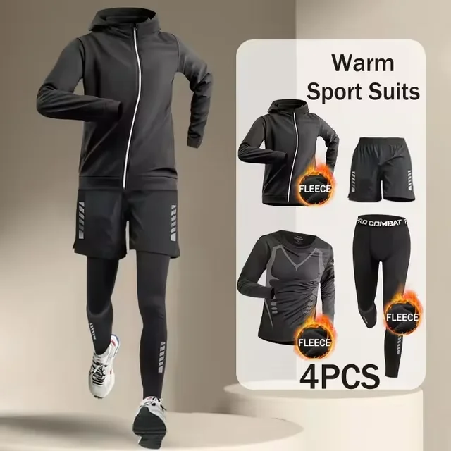 New Men's Hot Korean Sports Suit 2-4pcs Running Set Jogging Basket Underwear Tights Sports Clothing Gym Fitness Suit Clothing