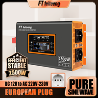 FT feiteeng 2500W Pure Sine Wave Car Power Inverter 12V to 220V with EU Plug for Camper Van Solar System, LED Voltage Monitor