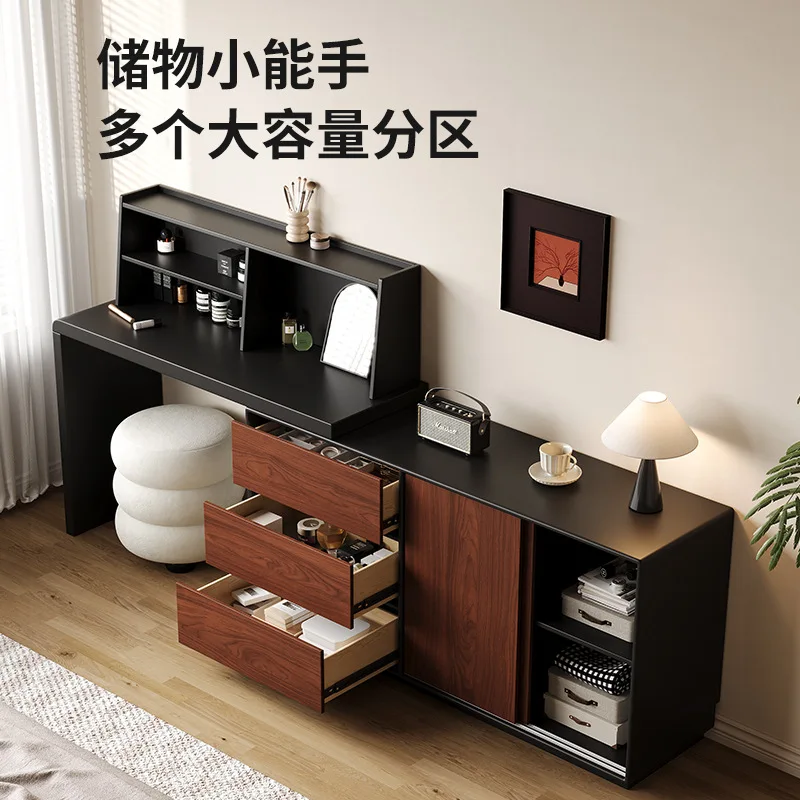 L Retro solid wood dresser, chest, integrated small apartment, bedroom storage, makeup table retractable