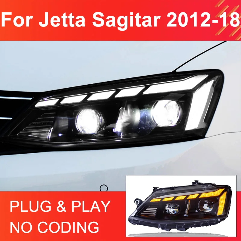 1 Pair LED Headlight for VW Jetta MK6 Sagitar 2012-2018 Headlights Plug and Play with LED DRL Dynamic Turning Front Headlights