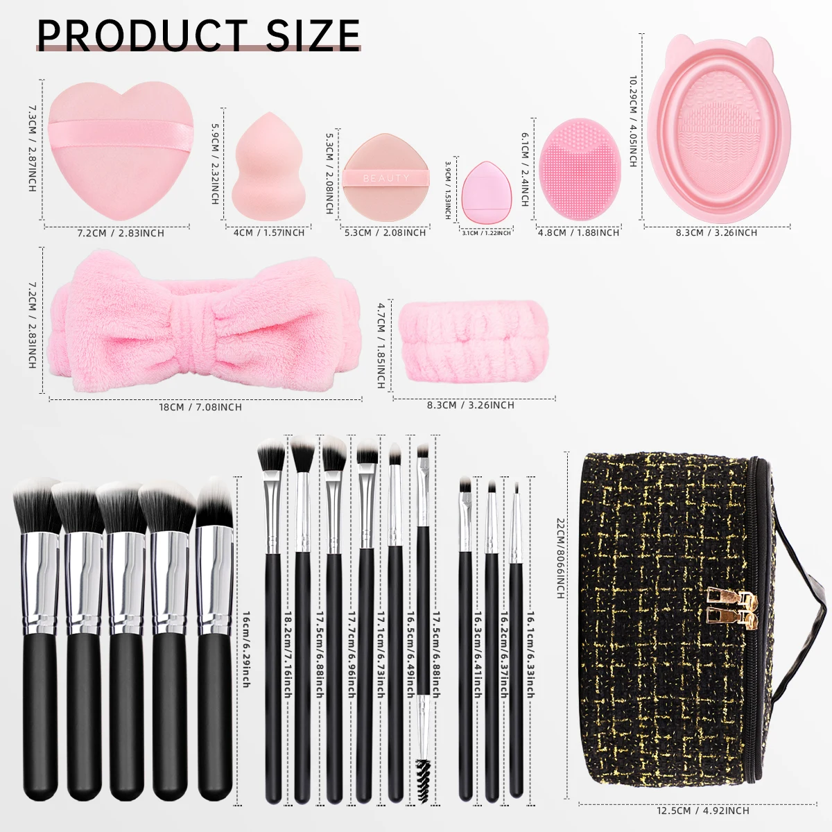 Set di pennelli per trucco da 27 pezzi, polvere soffice, bagnato e asciutto, set di pennelli professionali femminili, regalo perfetto per Natale.