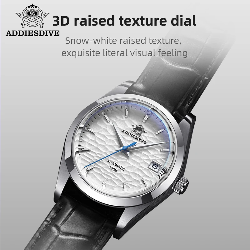 Addiesdive relógio automático de luxo nh35 vidro safira 39mm relógio de pulso masculino de negócios 100m à prova dwaterproof água relógios de aço inoxidável