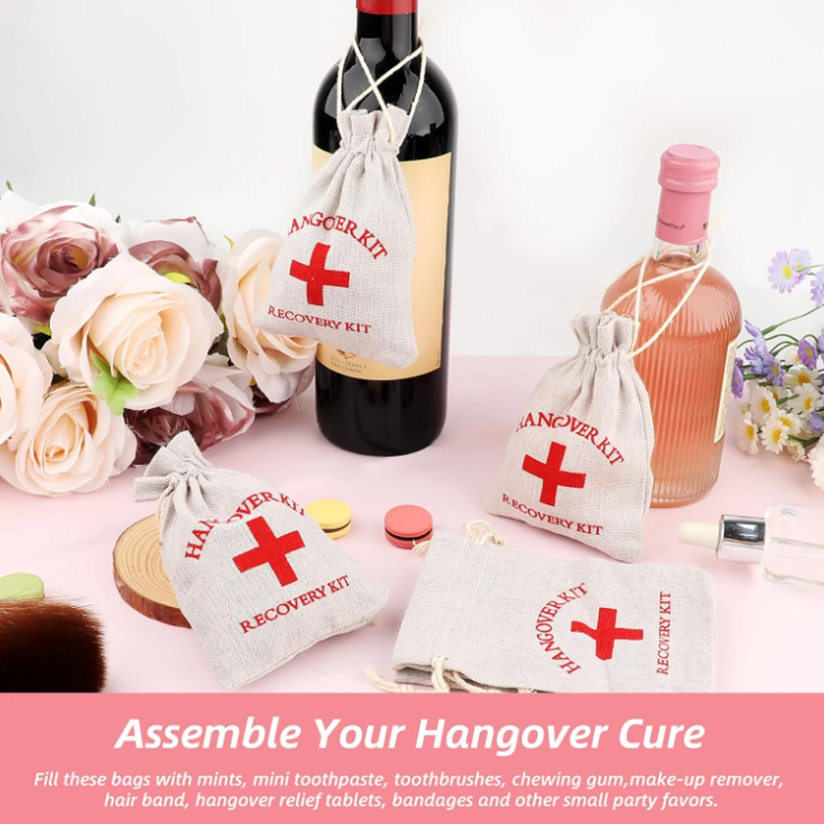 Hangover Packaging Drawstring Cotton Bags, Jewelry Storage Drawstring Pouches, Bachelor Party Gift Bags, Wedding Bachelor Party Bags, Suitable for Wedding, Birthday Parties, Halloween, Hangover Survival Kits, Guest Gift Packaging Bags, 1 Traveler Home Storage Bag, Christmas Holiday Gifts, 20-Piece Mini Canvas Hangover Emergency Kit | Single-Person/Wedding Party Drawstring Gift Bag | Creative Hangover Relief Gifts | Bridesmaid Essentials