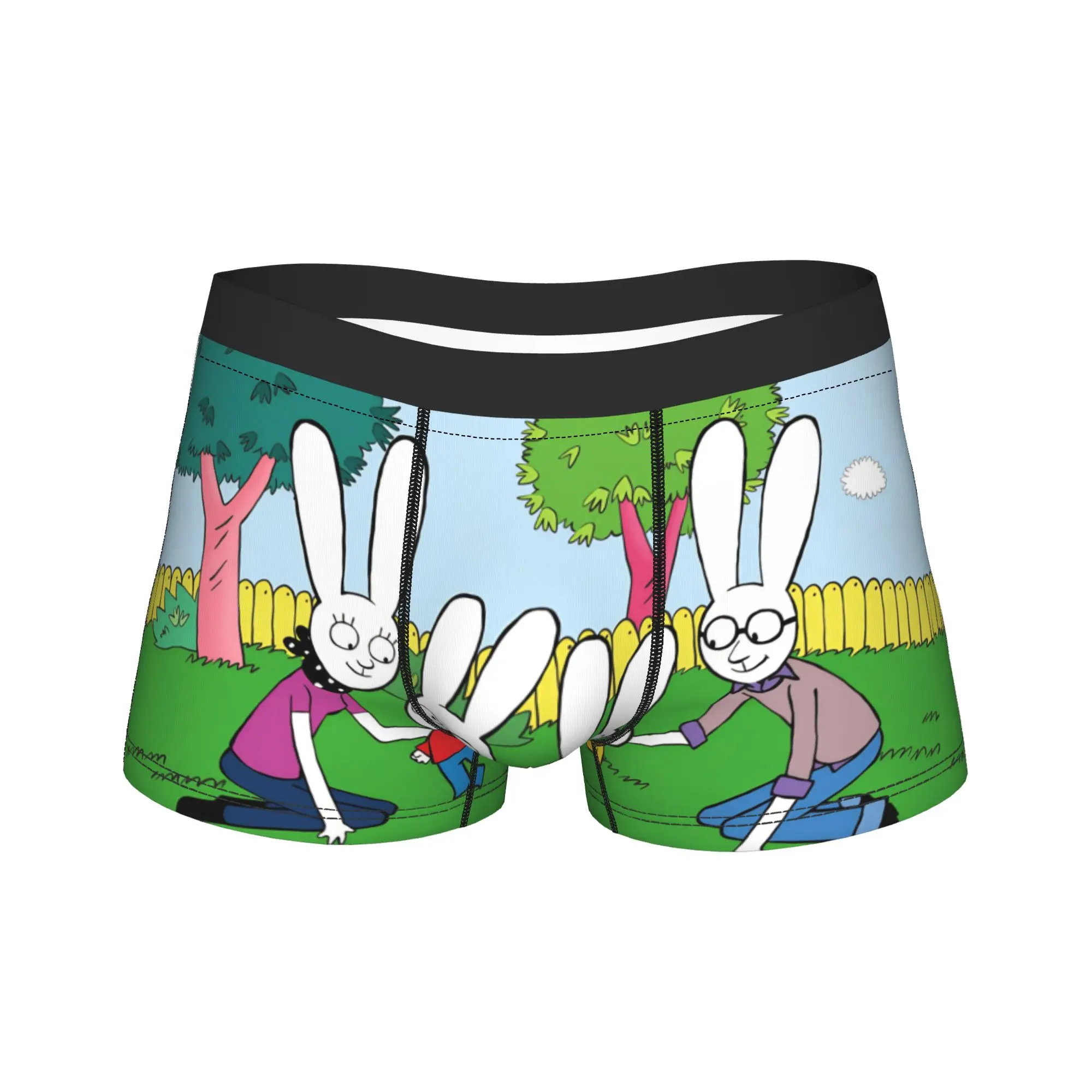 Simons Rabbit Men Underwear French Cartoon Boxer Briefs Shorts Panties Humor Soft Underpants for Homme Plus Size
