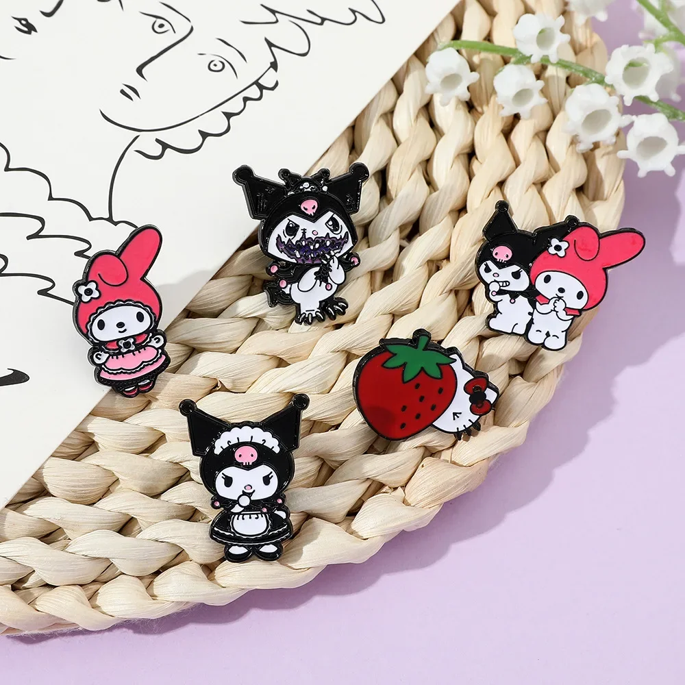 6pcs Sanrio Series Cute Metal Brooch Cartoon Personality Skeleton Kulomi Badge Melody Hello Kitty Trend Accessories Wholesale