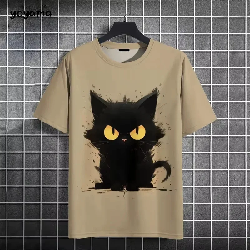 Men's T-Shirt Animal Cat Printed Short Sleeve Tee Fashion Loose Round Neck Breathable Men's Top Summer Round Neck Men's Clothing image 3