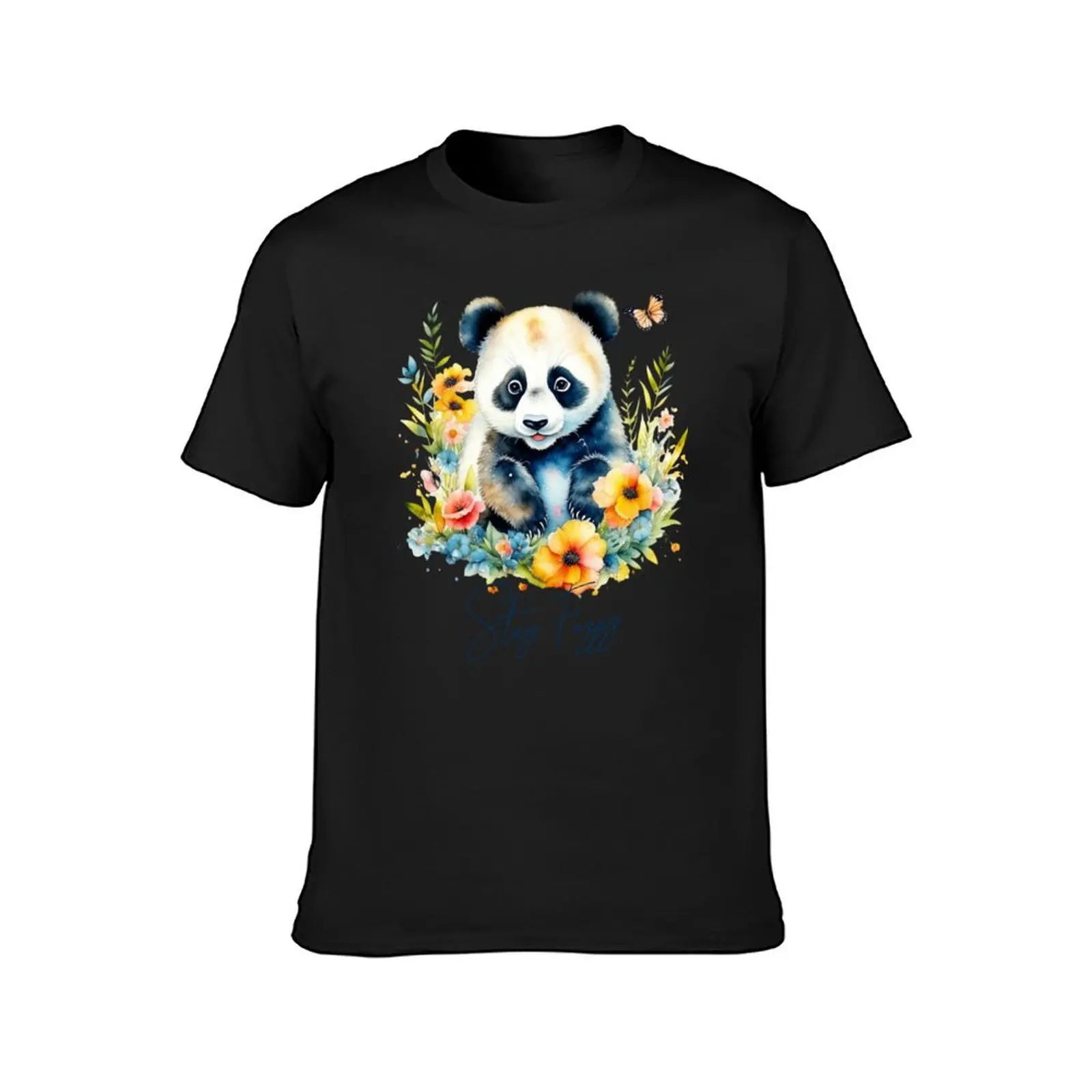 Watercolor Panda, stay fuzzy T-Shirt funnys summer top heavyweight t shirts for men