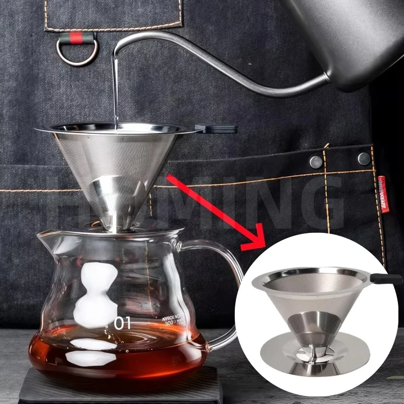 14/13/12CM Filtro Coador De Café Mini Aço Inox Reutilizável Com Punho Termoisolante de Silicone
