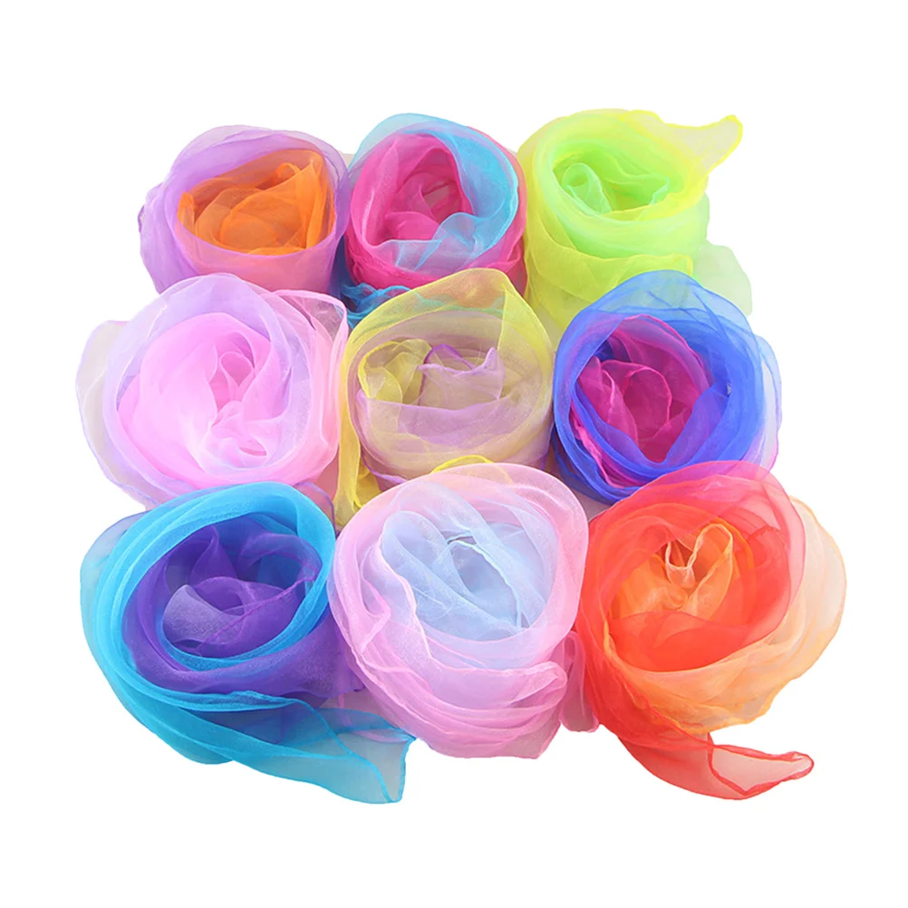 20pcs 작은 스카프 어린이를위한 저글링 댄스 스카프 무대 공연 부드러운 나일론 직물 유치원 파티 선물 액세서리