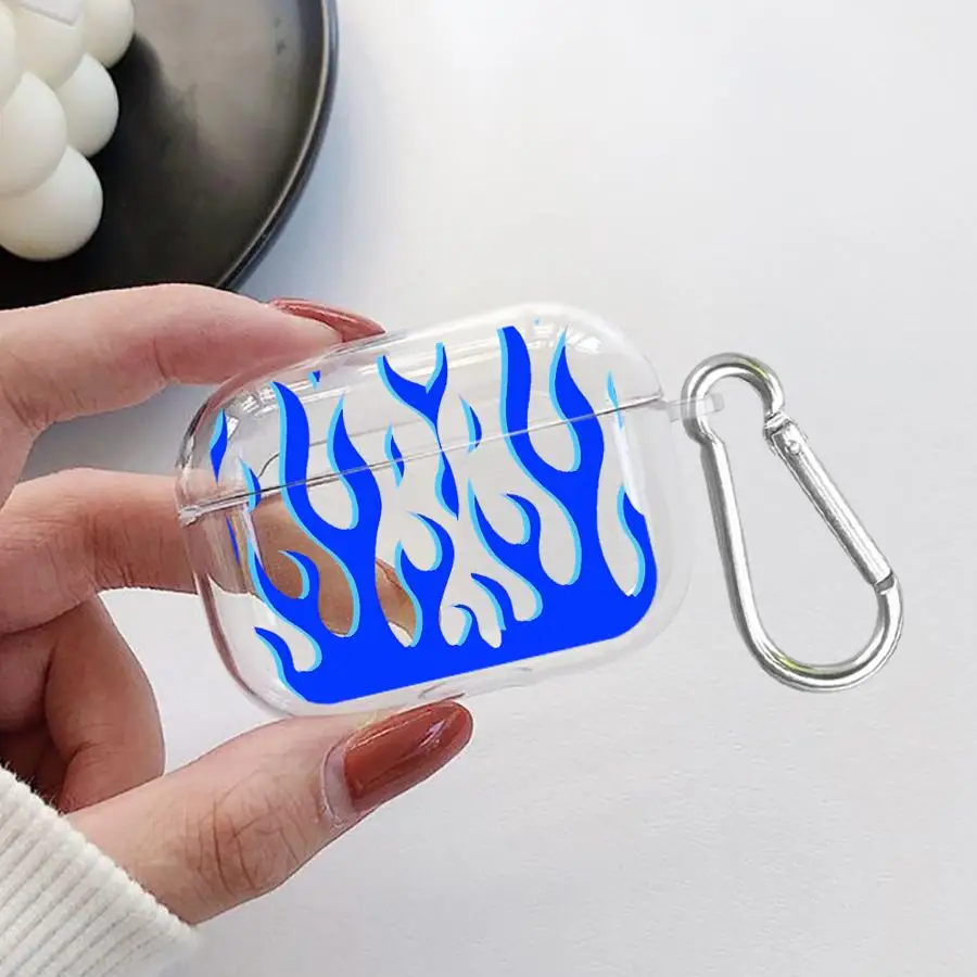 Fundas para auriculares Fashion Blue Flame Clear, funda protectora para Airpods 4 Pro2 3 Pro3 2 1 Pro