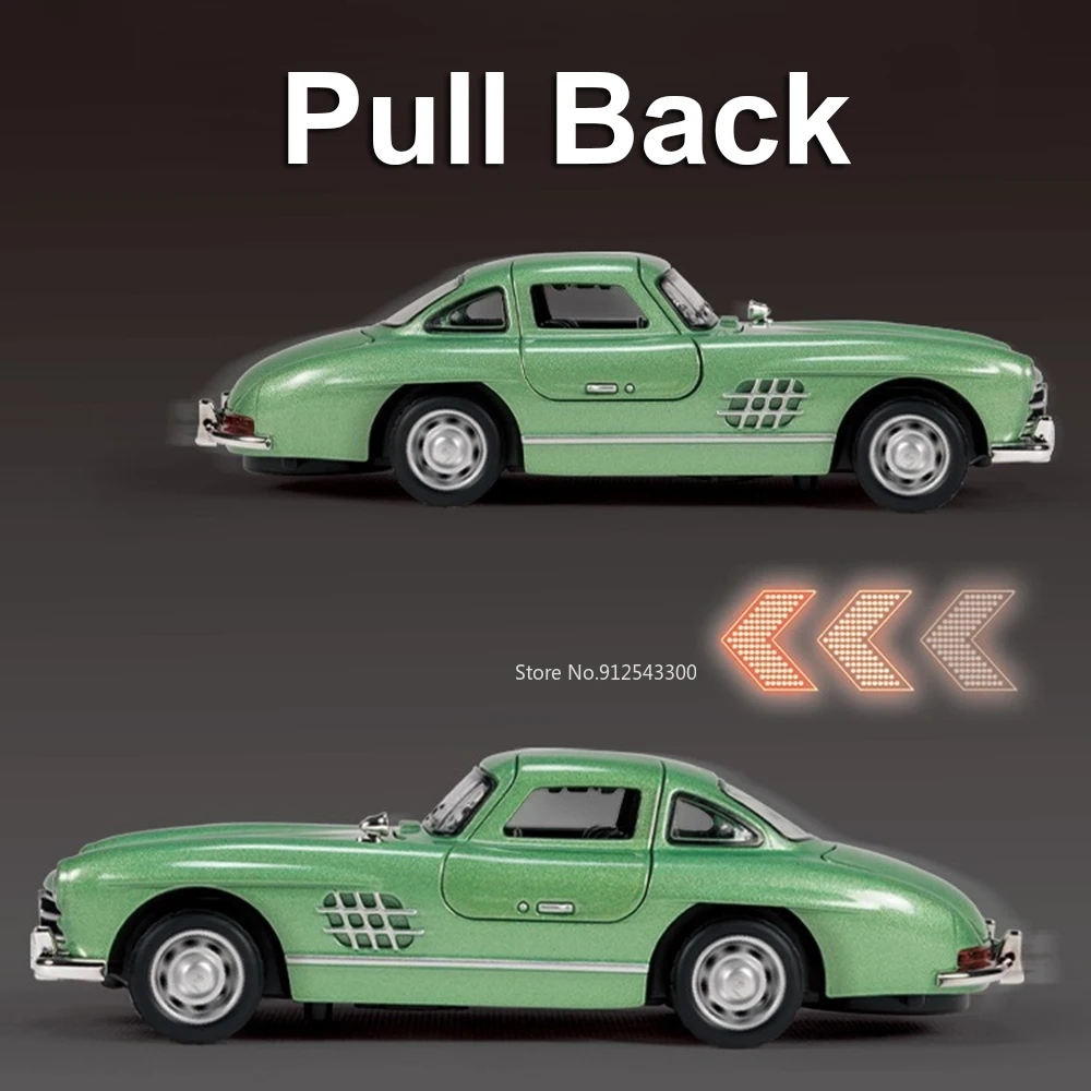 スケール1:32 300SL S-W140 スポーツカーモデルおもちゃ 合金ダイキャスト プルバック サウンドライト ドア開閉可能 車両モデル 子供向けギフト
