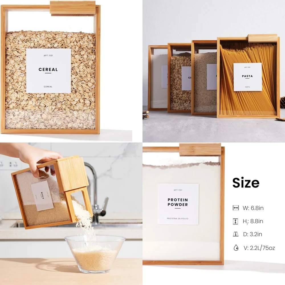 

Bamboo Food Dispenser 3L Kitchen Storage Organizer Eco Friendly Food Container Pantry Organization Large Capacity Bamboo