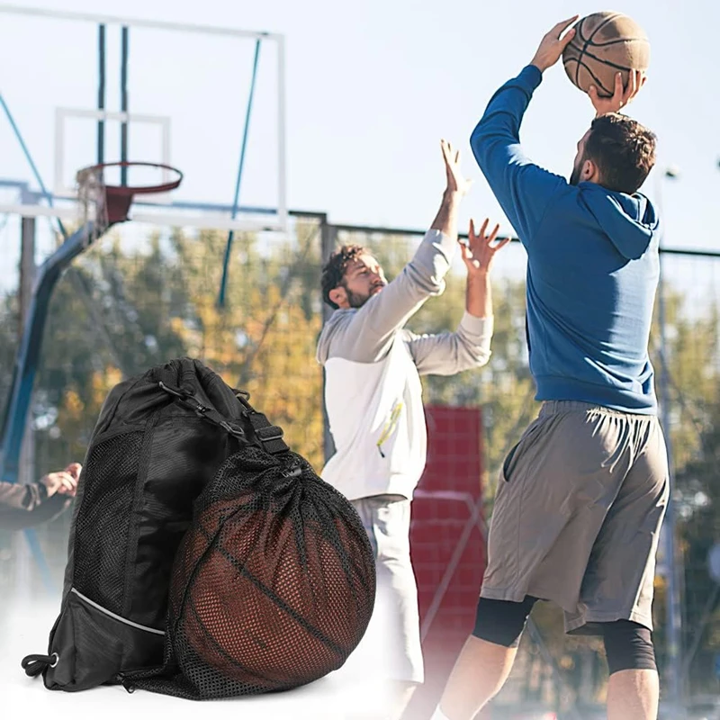 Mochila de baloncesto portátil, bolso de hombro multifuncional con cordón para deportes al aire libre, fútbol, voleibol, bolsa de malla de