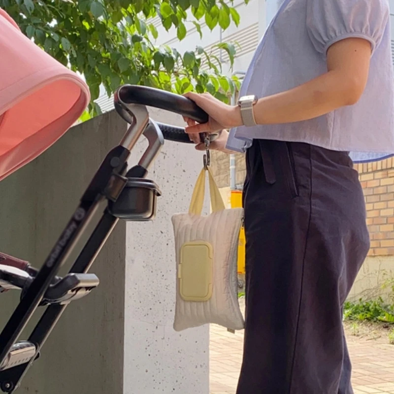 Bolsa lenços umedecidos para bebês, dispensador recarregável lenços umedecidos, reutilizável, bordado, acolchoado,