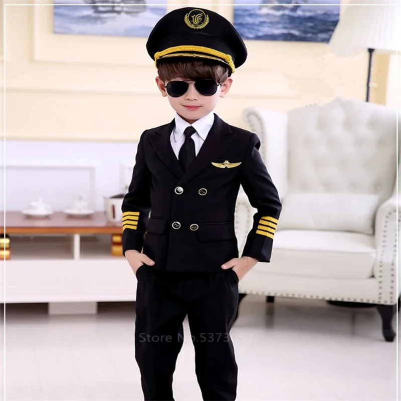 Disfraces de Halloween para niños, uniformes de aviación, Cosplay de piloto, asistente de vuelo, aviones, Carnaval, ropa de juego de rol para niños y niñas