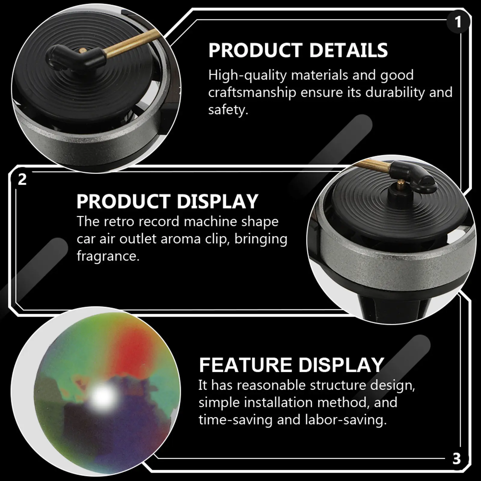 2Sets Car Vent Aroma Diffuser Retro Turntable Design for Auto Fragrance Diffusers Record Fresh Clips Stress Relief