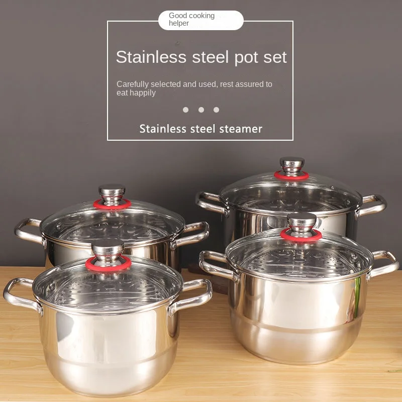 Stainless Steel Cooker Suit Non-stick Cookware Multi-function Kitchen Modern Simplicity 3ps Set And 4ps Set Cooking Pot