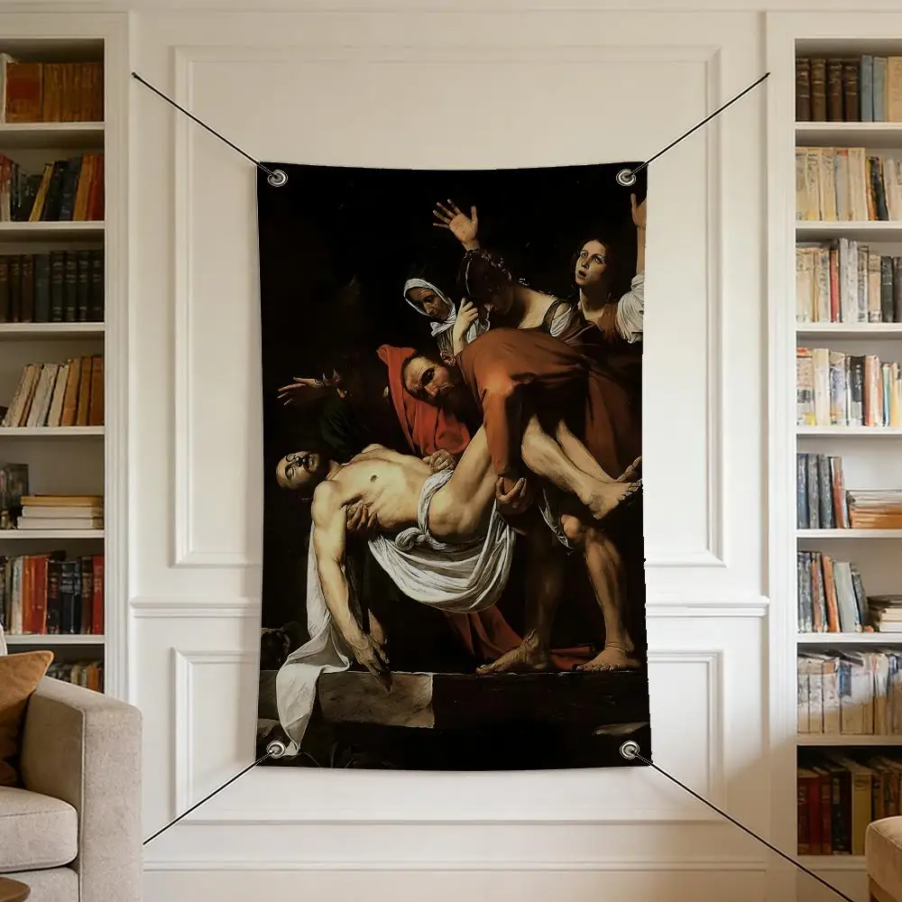 Bandeira Artística C-Caravaggio para Casa Aconchegante com 4 Ilhoses, Sem Rugas, para Uso Interno e Externo