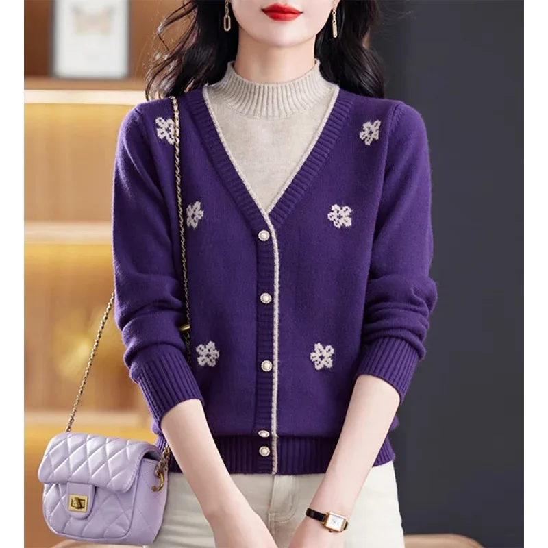 Autumn Winter Thickened Half High Collar Woolen Sweater Women's Knitted Pullover Jacquard Loose Fashion Elegant Soft Knitwear