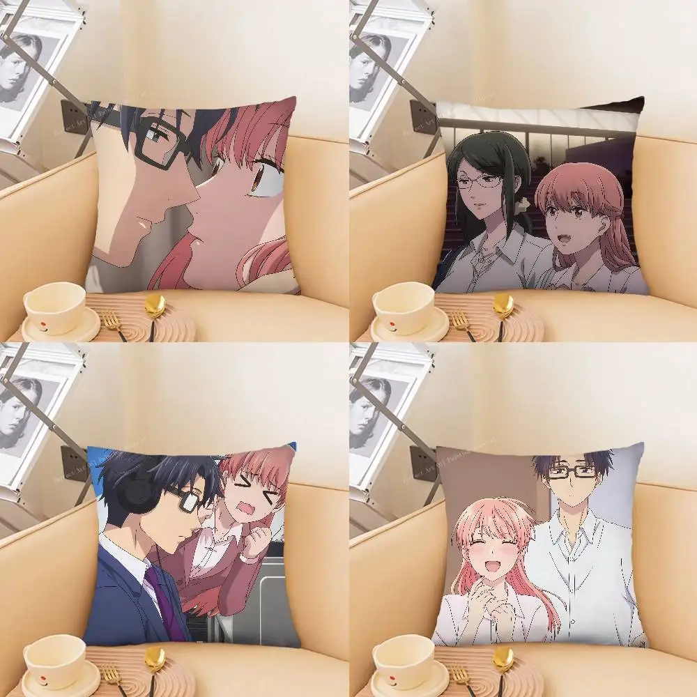 1pc Anime Wotakoi Love Is Hard For Otak Pillow Case Fashion Square Pillowcase Bedroom Sofa Room Ins Decoration Leisure