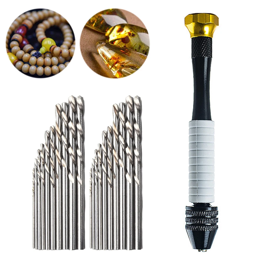 Hand Drill Set With 20 Drill Bits Handle With Non-Slip Grip For Jewelry Making Hand Tool Accessory