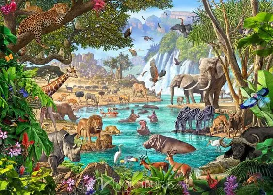 JMINE Div 5D wildlife Zoo African Waterhole Tree Full Diamond Painting cross stitch kits art animal 3D paint by diamonds