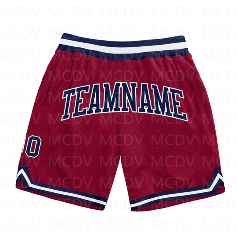 Pantaloncini da basket personalizzati marrone Navy-bianchi autentici con ritorno al passato pantaloncini da uomo stampati su tutta la superficie 3D pantaloncini da spiaggia ad asciugatura rapida