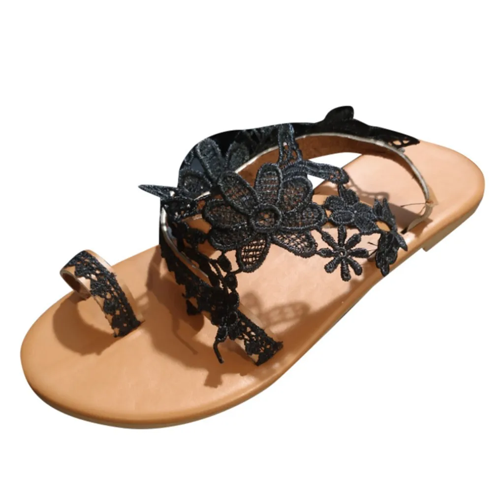 2024 Women's Lace Flower Sandals Beach Flat Roman Flip Flop Women Casual Fashion White Sandals Breathable Walking Female Sandals