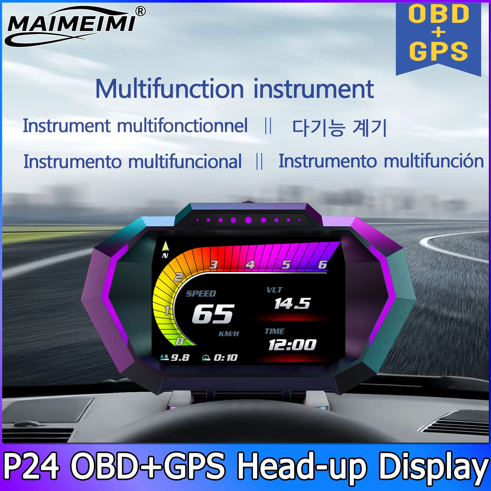Car HUD GPS Speedometer Speed Head Up Display OBD2 P24 Inclinometer Digital Over Speed Alarm Fuel Consumtipn Car Navigation