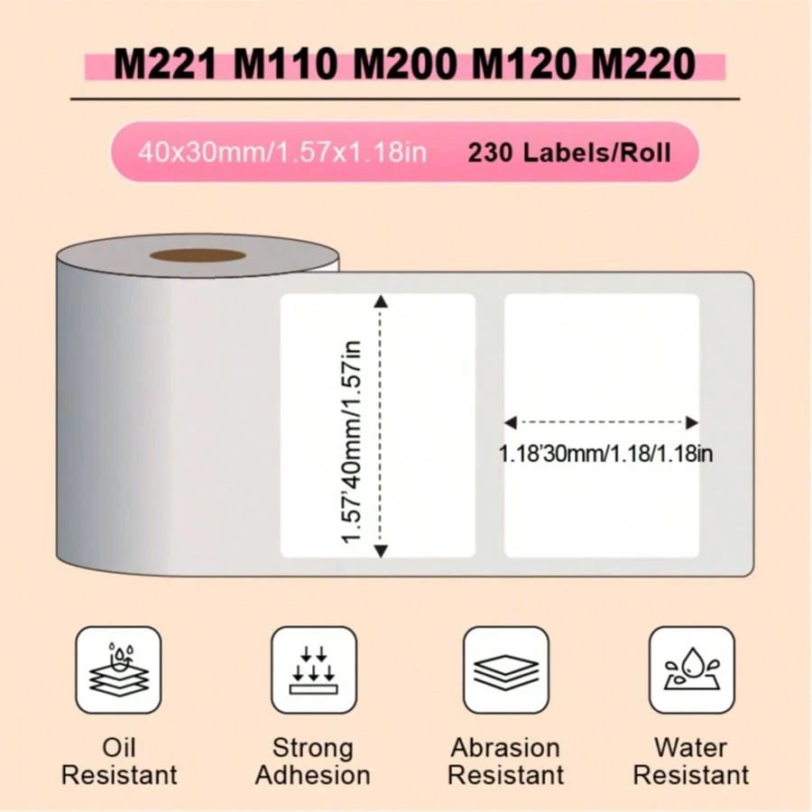 Thermal Label Printer Paper, White Square Self-Adhesive Thermal Paper, Thermal Labels Compatible With M110 M120 M200 M220 Label