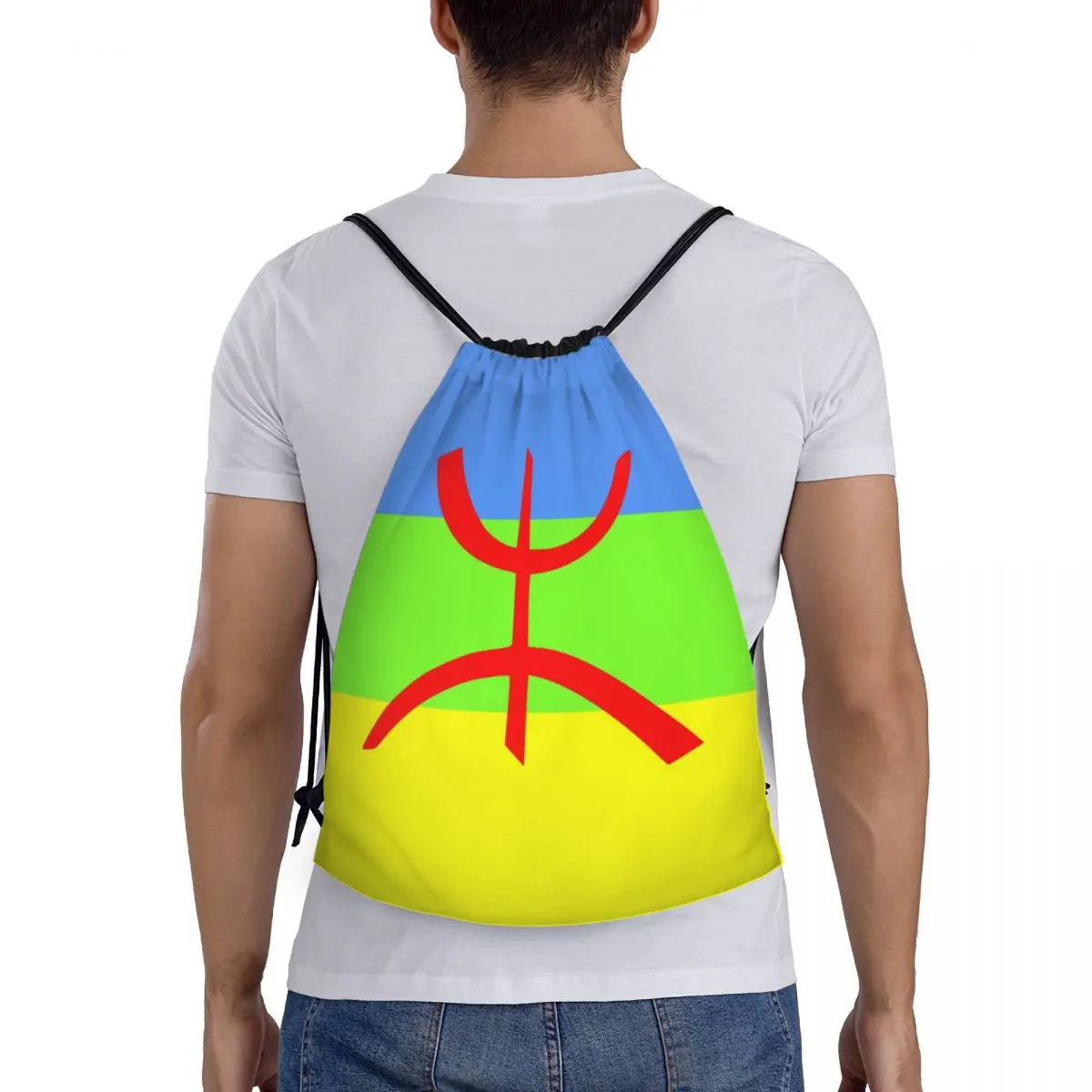 Bandeira personalizada de Amazigh Drawstring mochila sacos para mulheres, leve, berbere, Tifinagh, orgulhoso, ginásio, esportes, sacos para viajar