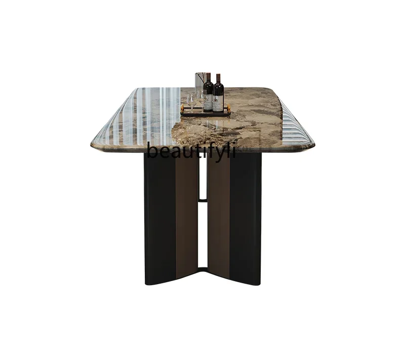 

Italian Marble Dining-Table Home Modern Minimalist Living Room Dining Tables and Chairs Set Rectangular Restaurant