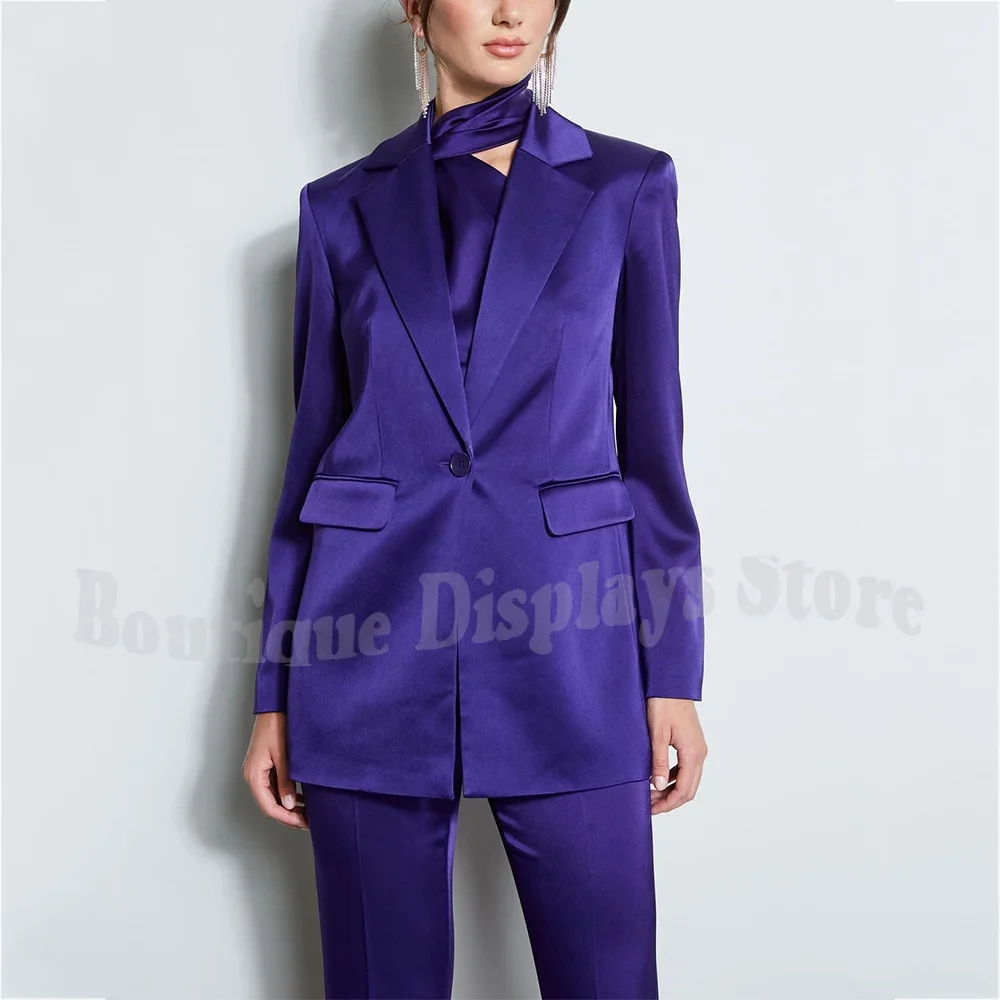

Винтажный атласный костюм с пиковыми лацканами для женщин, модный женский наряд на одной пуговице, офисный женский комплект из двух предметов (пиджак + брюки)