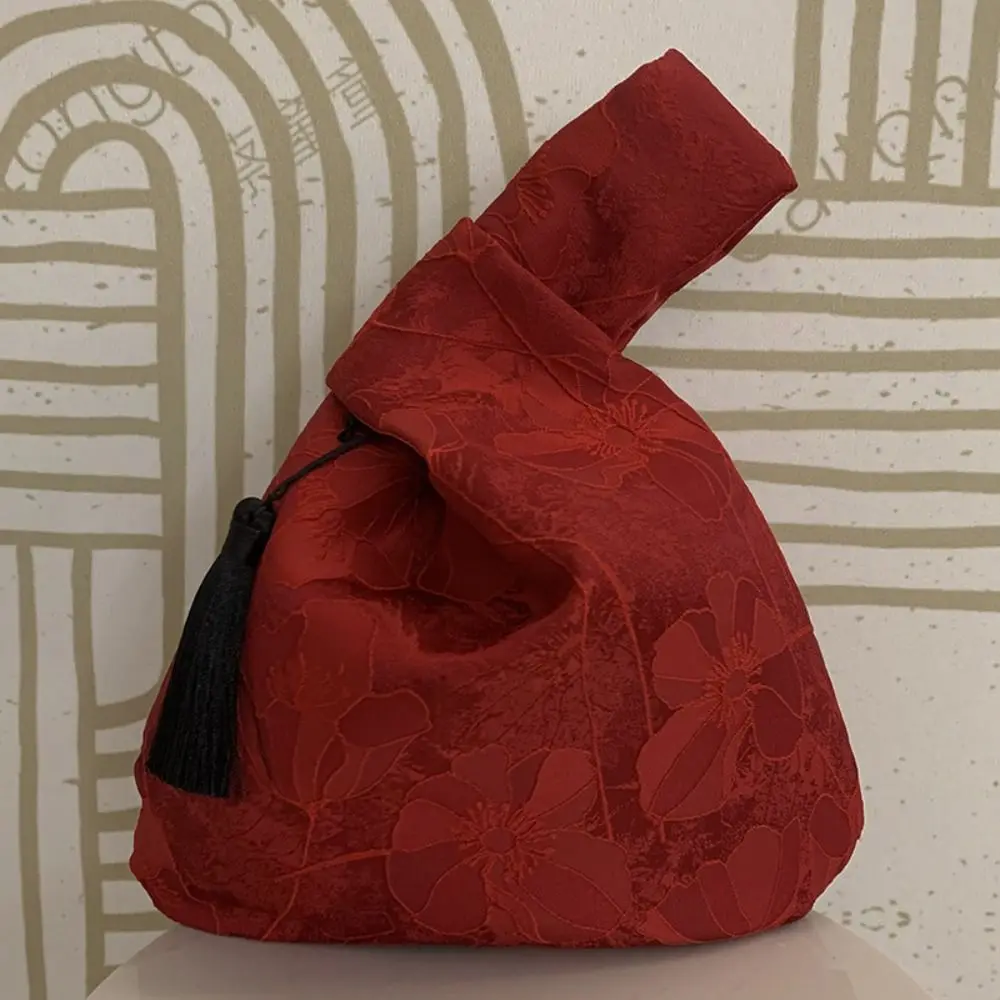 

Cheongsam Accessories Tassel Knot Wrist Bag Flower Pendant Red Embroidery Handbag Jewerly Packing Bag Small Item Pouch