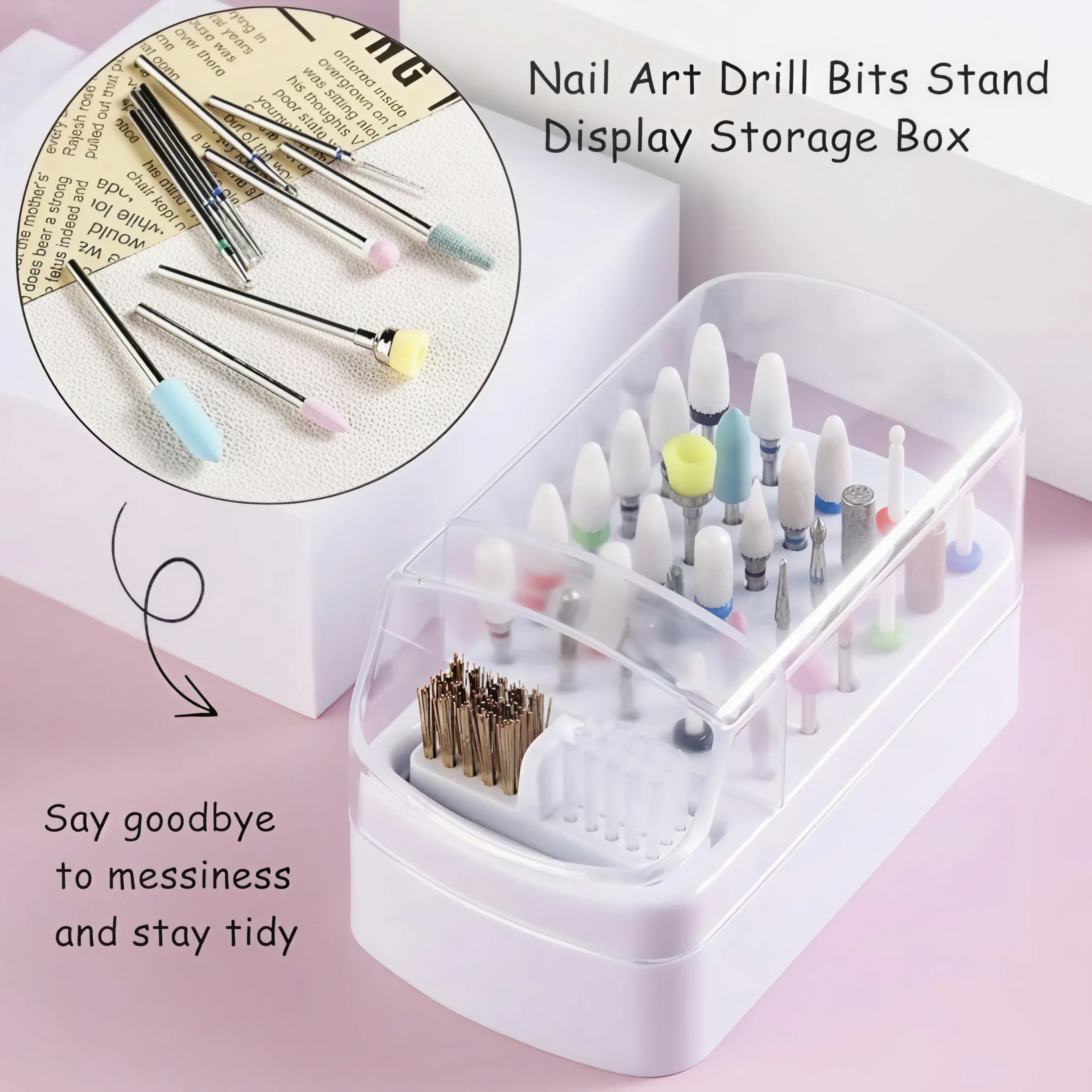 

Nail Drill Bits Holder,Dustproof Stand Displayer Organizer Container Case 30 Holes drill bit holder nail tech Professional Nail