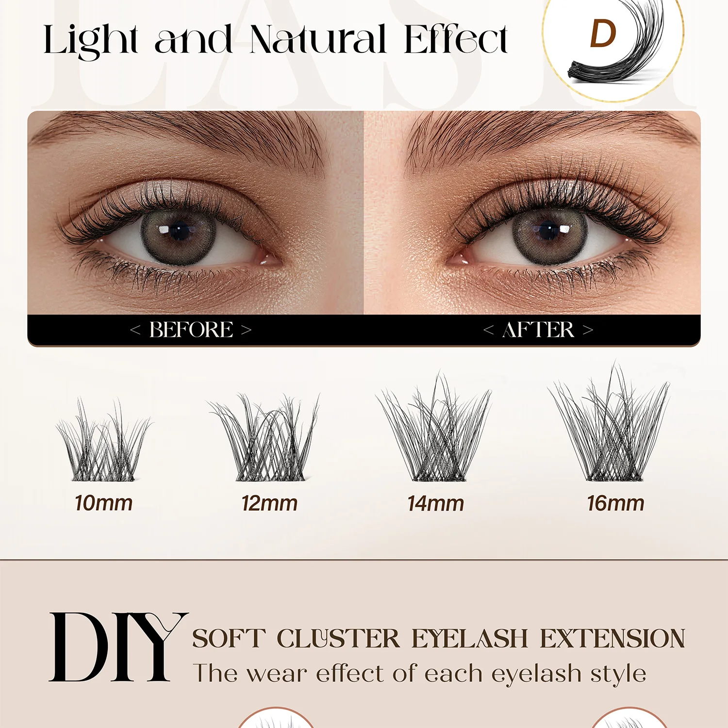 Befer 144 Stück Wimperncluster, 3D-natürliche, flauschige Cluster-Wimpern, DIY-Wimpernverlängerung, 10–16 mm, hochwertiges, weiches, superdünnes Band-Make-up – Detail 4