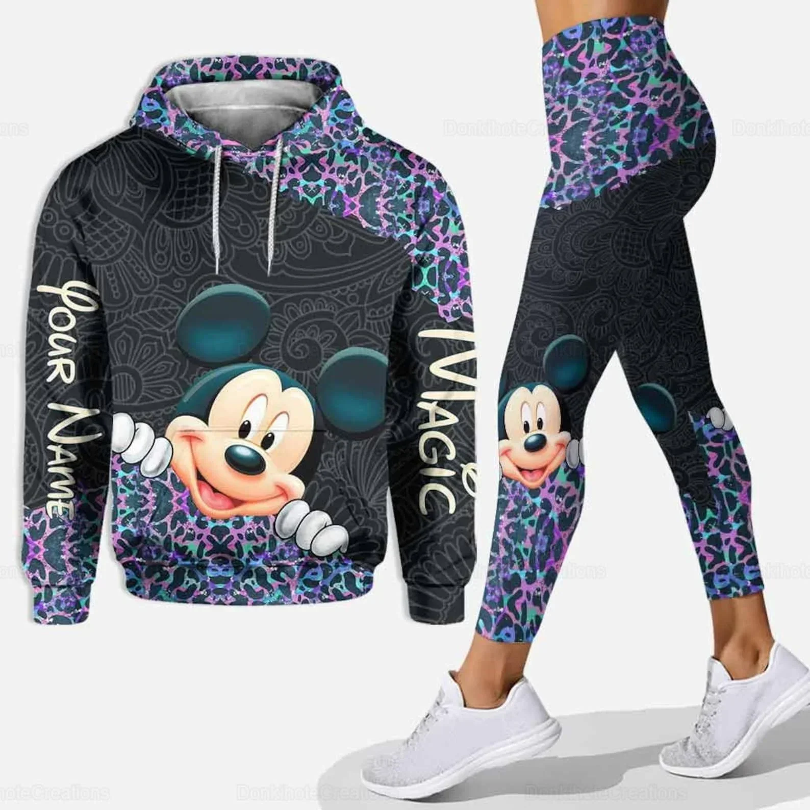 Yeni Disney Mickey Mouse 3D Hoodie kadın Hoodie Yoga pantolon seti Disney Mickey Yoga Sweatpants Hoodie moda spor elbise