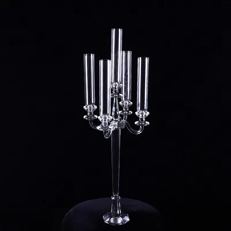 European Style 5 Head Crystal Glass Candle Holder Windproof Candelabra for Wedding Party Home Decor Elegant Centerpiece Gift