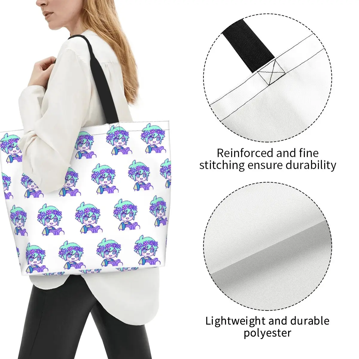 Cute Basil Omori Emote Shopping Tote Bag Canvas Large Capacity Shoulder Bags Shopper Grocery Handbag for Women