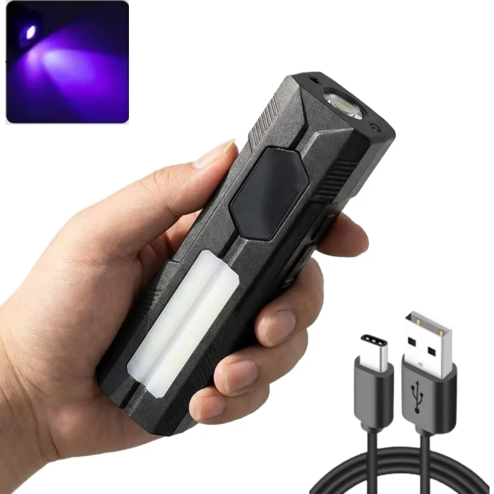 COB LED Work Flashlight Digital Power Display Magnetic Portable UV Detection Torch for Car Maintenance Outdoor Camping Emergency