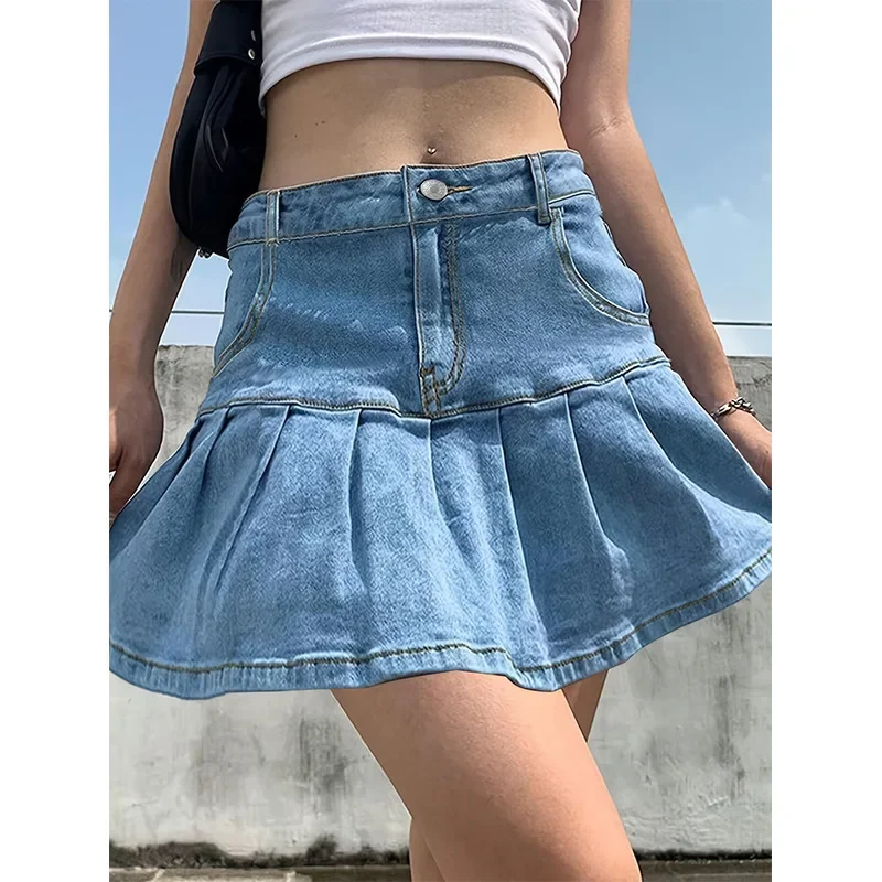 

Denim Skirt for Woman Streetwear Casual Pocket High Waist Loose Slimming Short Dresses Solid Blue Dress Female Summer 2025 New