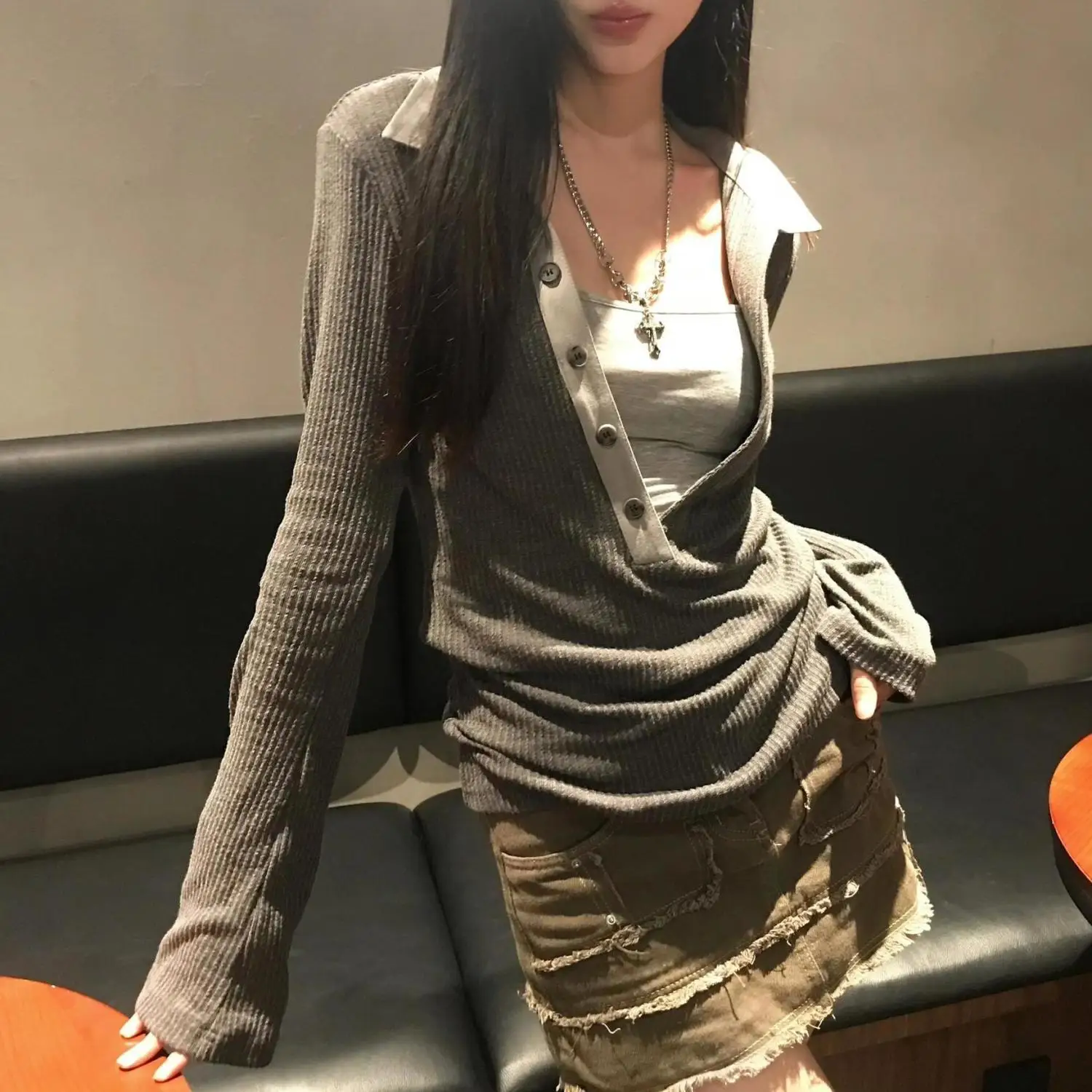 

Футболки Camisetas Эстетическая гранж-подкультурная американская уличная одежда в стиле панк Harajuku Готическая вязаная футболка женские свободные топы